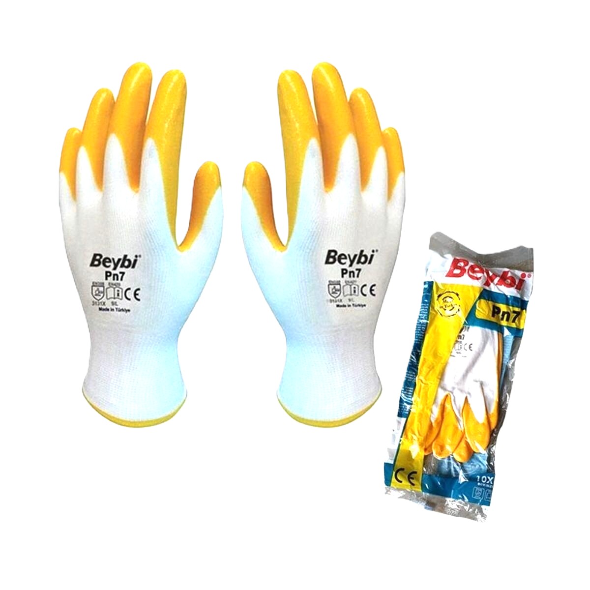 BEYBİ PN7 SARI-BEYAZ NİTRİL ELDİVEN NO:10